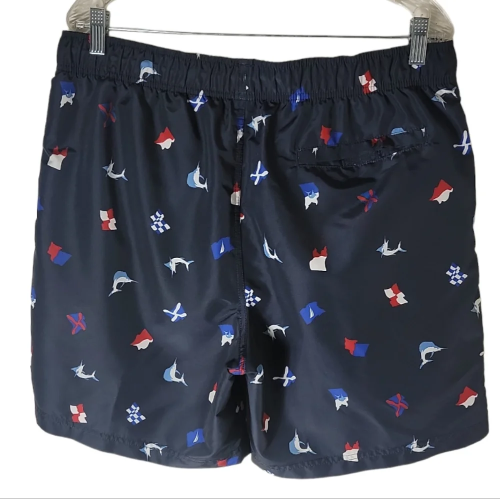 Nautica sailing flag quick dry swim trunks men's large navy beach shorts